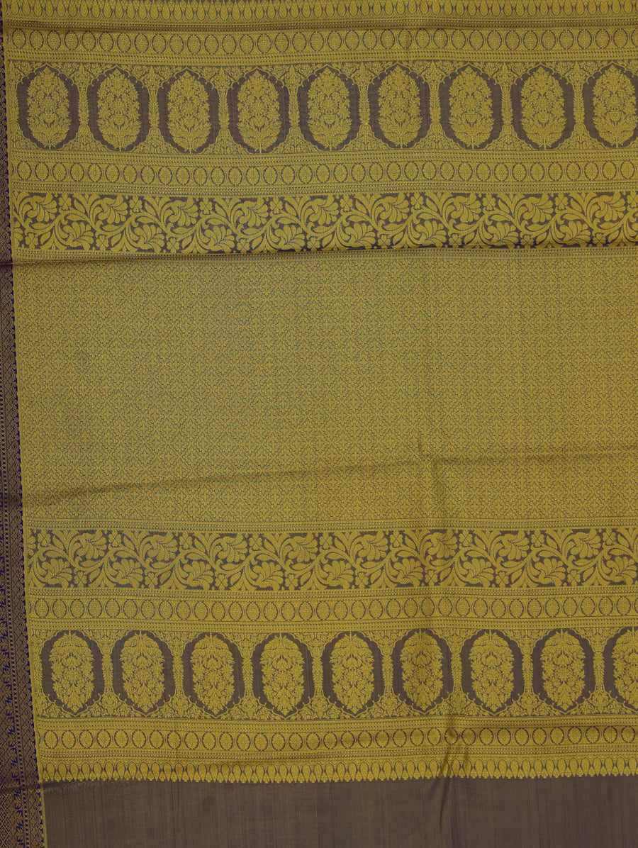 Mustard Yellow Dharmavaram Inspired Semi Silk Saree with Medium Medium Contrast Border