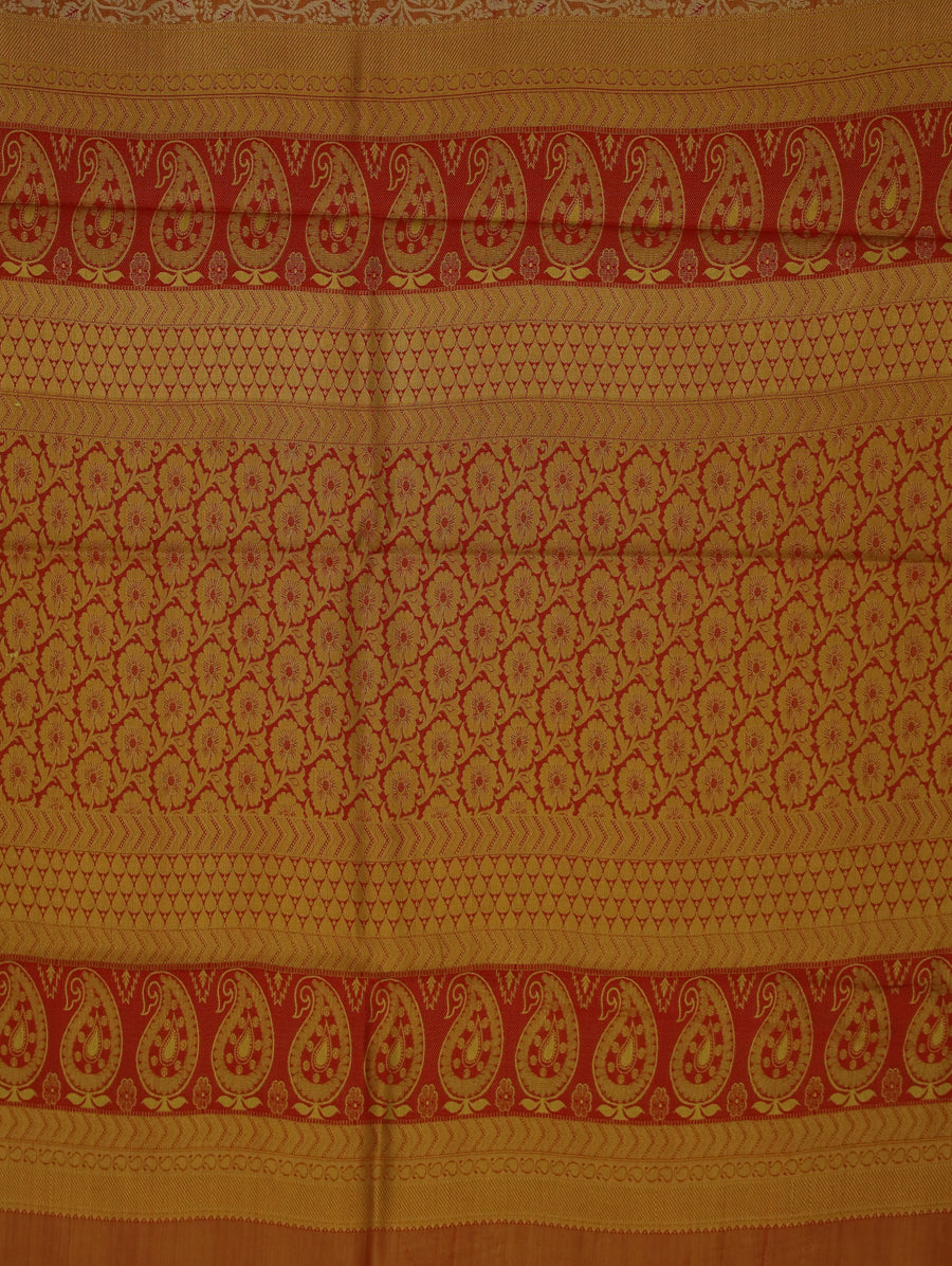Champagne Gold Kanchipuram Inspired Semi Silk Saree with Wide Wide Contrast Border