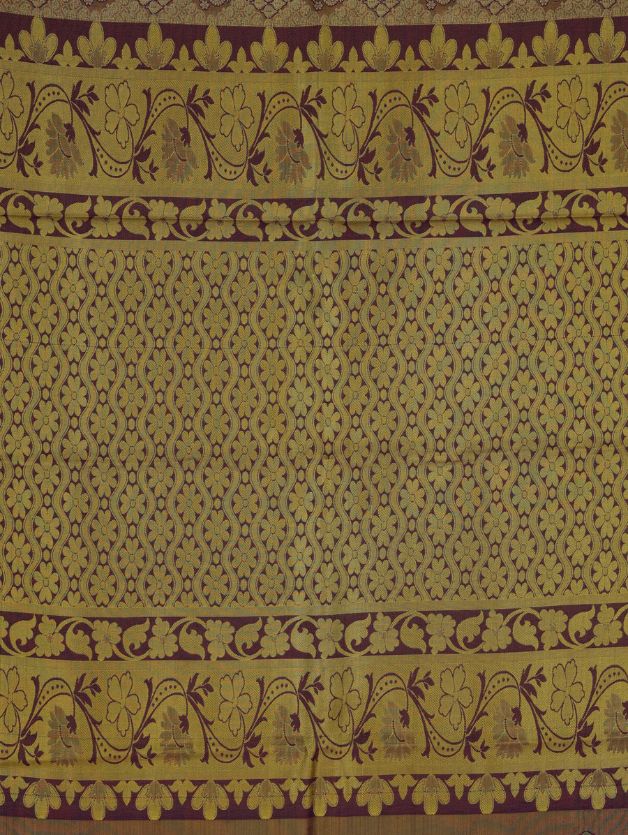 Champagne Gold Kanchipuram Inspired Semi Silk Saree with Medium Medium Contrast Border