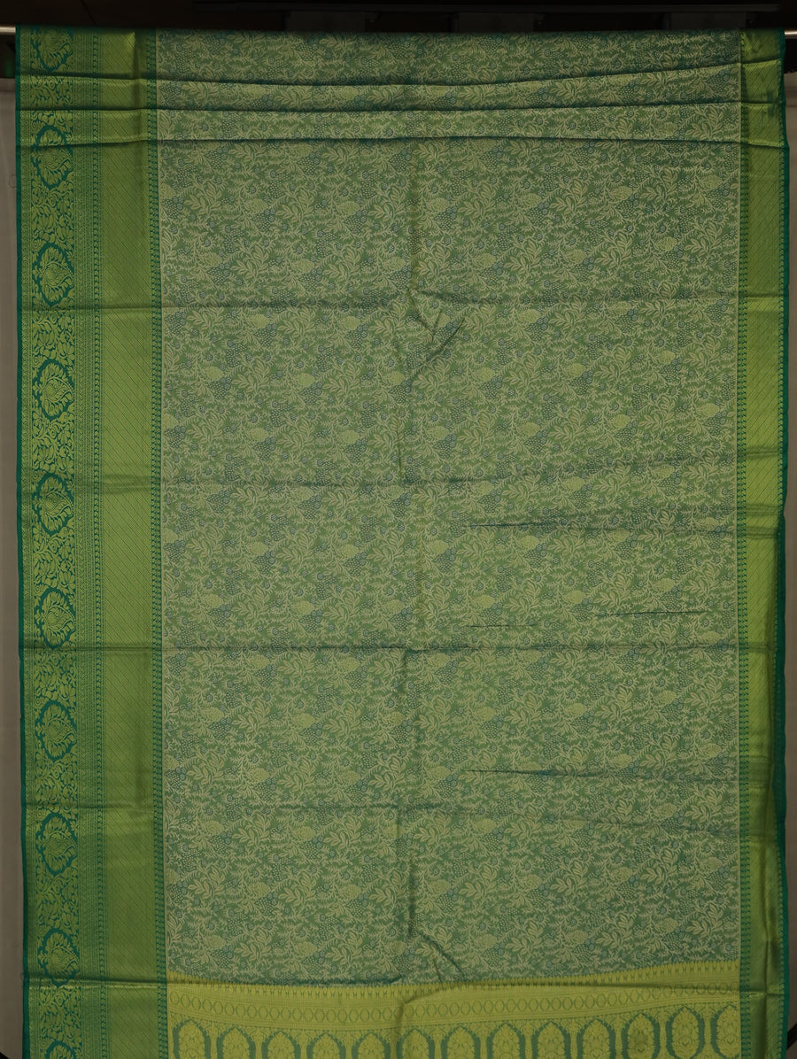 Olive Green Mysore Inspired Semi Silk Saree with Medium Medium Self Border