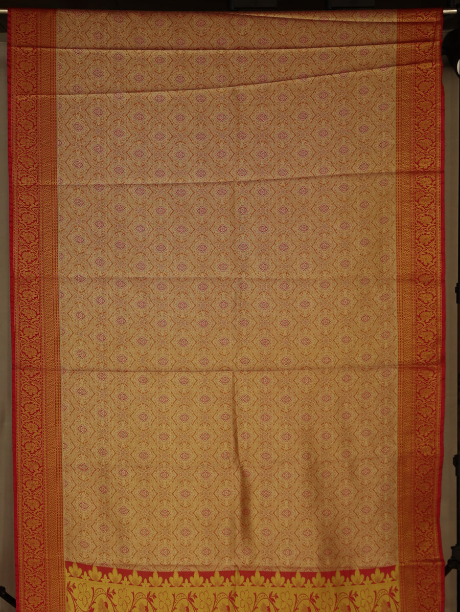 Champagne Gold Dharmavaram Inspired Semi Silk Saree with Wide Wide Contrast Border
