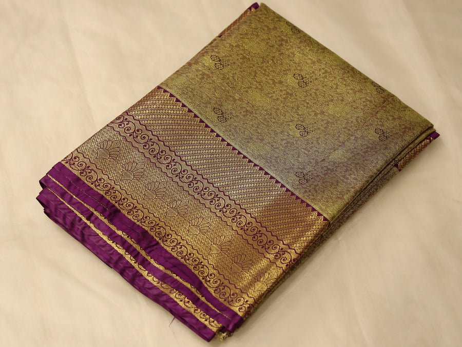 Antique Gold Mysore Inspired Semi Silk Saree with Medium Medium Contrast Border