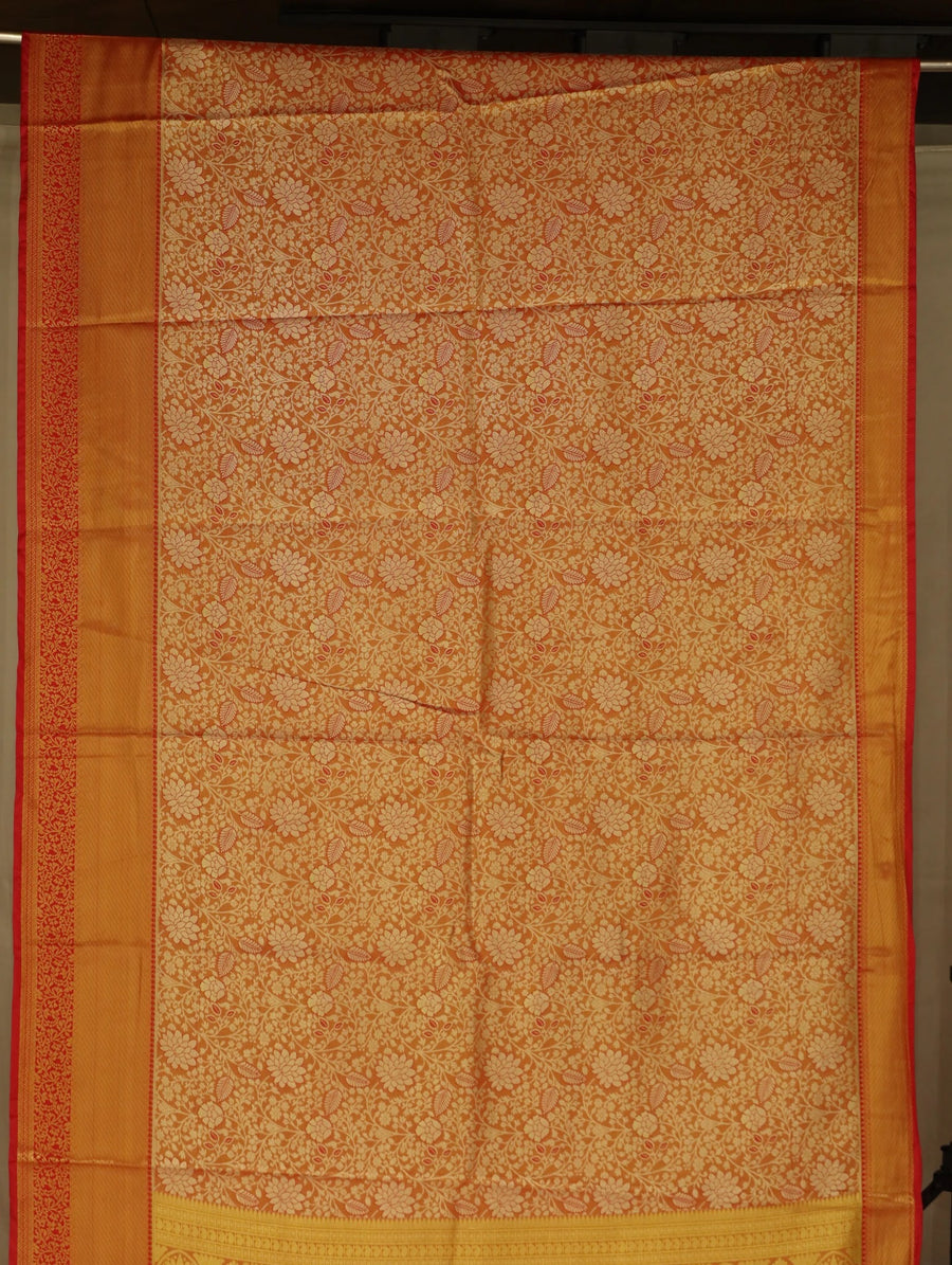 Burnt Orange Dharmavaram Inspired Semi Silk Saree with Wide Wide Contrast Border