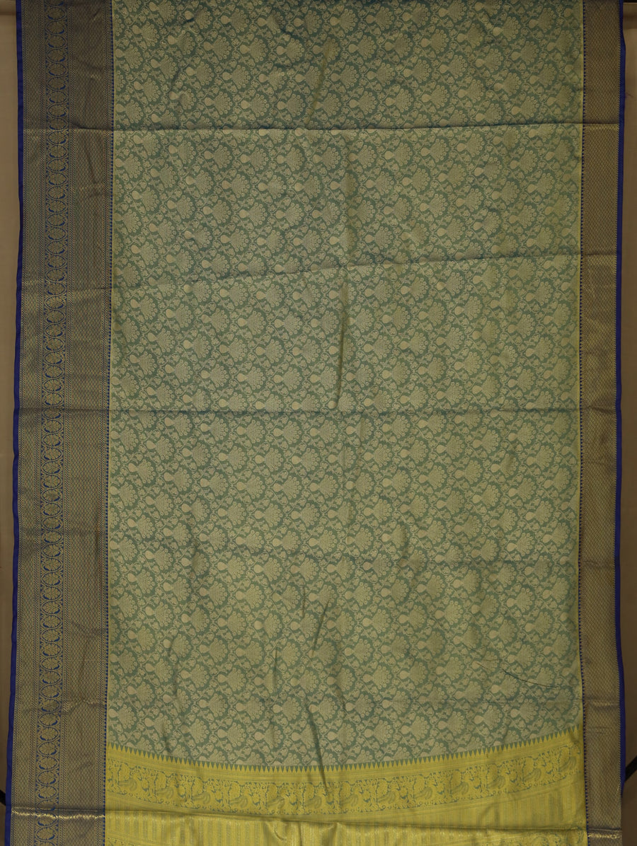 Olive Green Kanchipuram Inspired Semi Silk Saree with Medium Medium Contrast Border