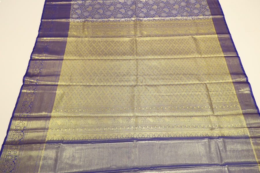 Royal Blue Kanchipuram Inspired Semi Silk Saree with Wide Self Border
