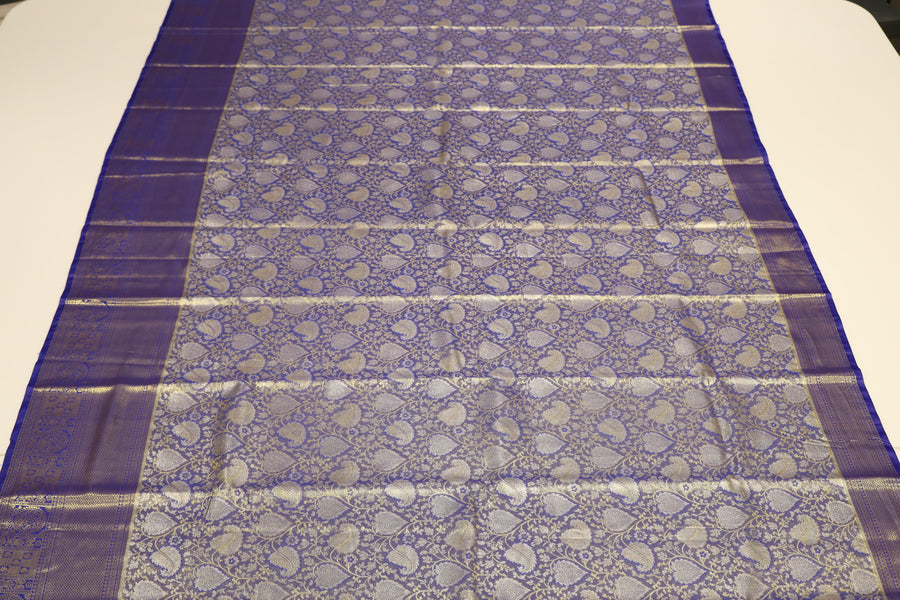 Royal Blue Kanchipuram Inspired Semi Silk Saree with Wide Self Border