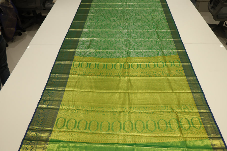 Emerald Green Gadwal Inspired Semi Silk Saree with Wide Contrast Border
