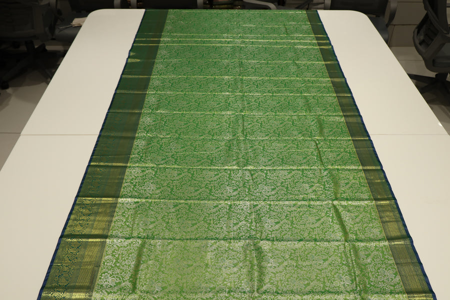 Emerald Green Gadwal Inspired Semi Silk Saree with Wide Contrast Border