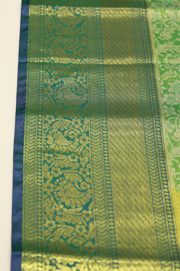 Emerald Green Gadwal Inspired Semi Silk Saree with Wide Contrast Border