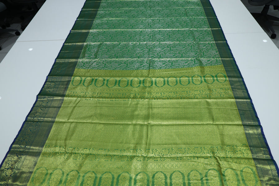Mustard Gold Kanchipuram Inspired Semi Silk Saree with Wide Contrast Border