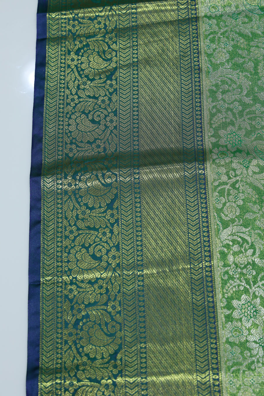 Mustard Gold Kanchipuram Inspired Semi Silk Saree with Wide Contrast Border