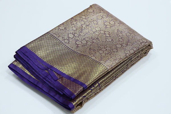 Deep Purple Dharmavaram Inspired Semi Silk Saree with Wide Contrast Border