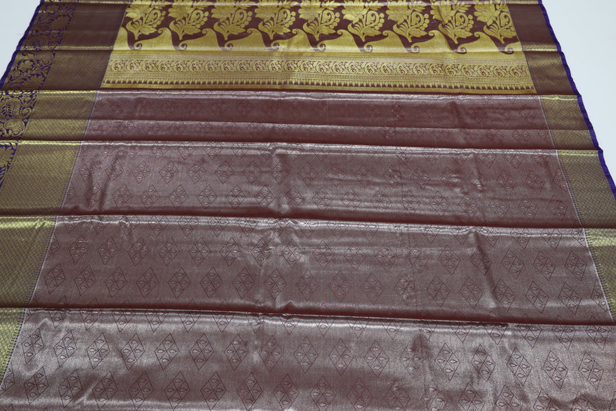 Deep Purple Dharmavaram Inspired Semi Silk Saree with Wide Contrast Border