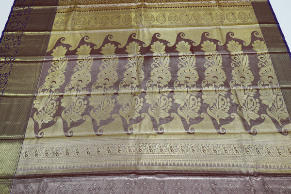 Deep Purple Dharmavaram Inspired Semi Silk Saree with Wide Contrast Border