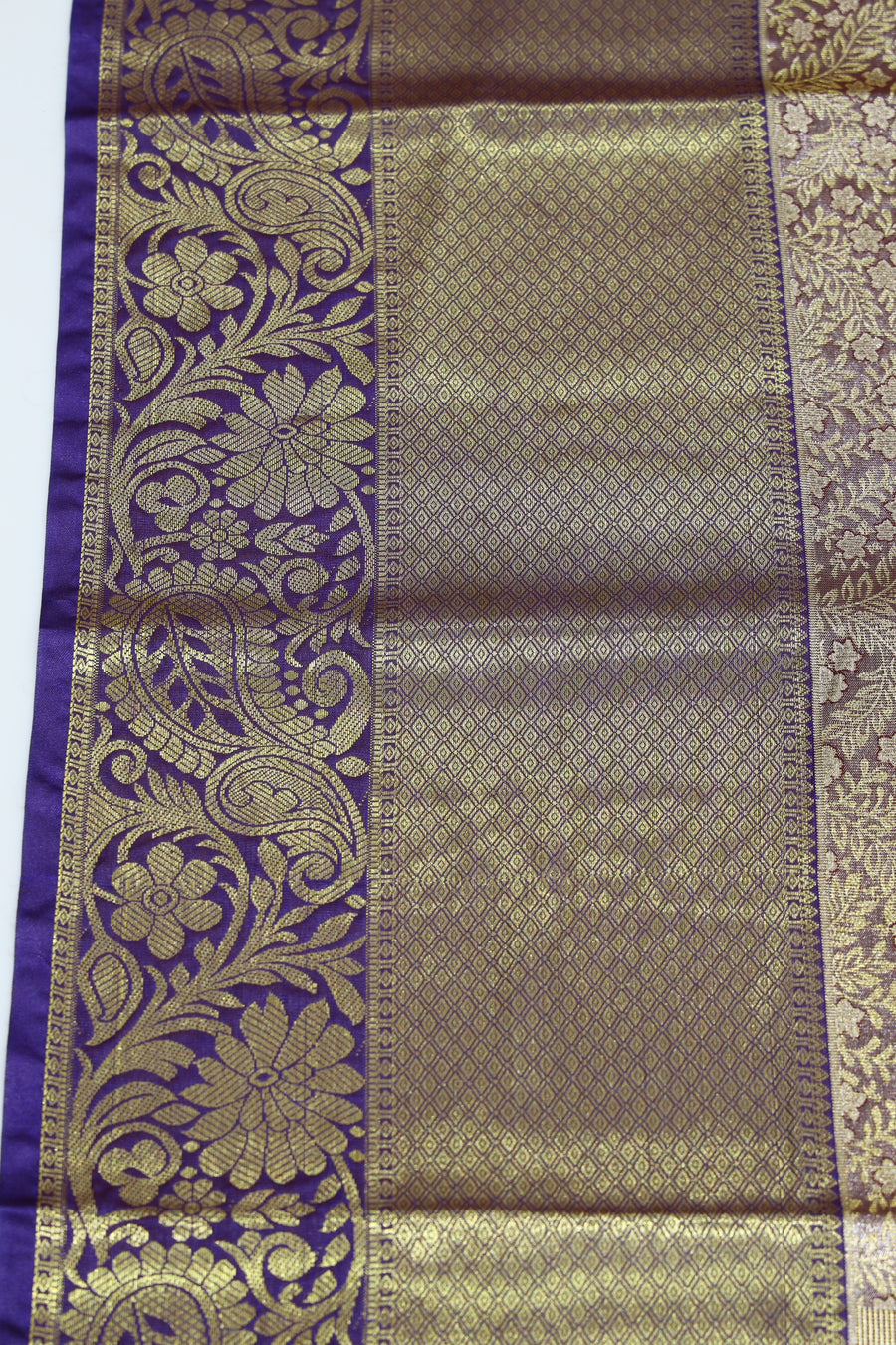 Deep Purple Dharmavaram Inspired Semi Silk Saree with Wide Contrast Border