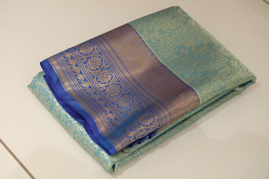 Antique Gold Mysore Inspired Semi Silk Saree with Small Self Border