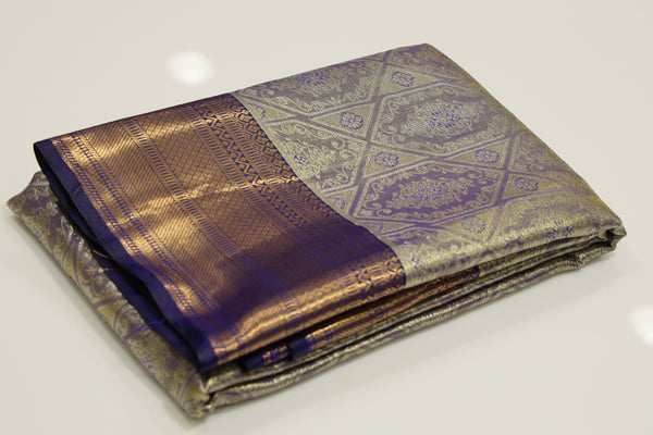 Teal Blue Gadwal Inspired Semi Silk Saree with Wide Contrast Border