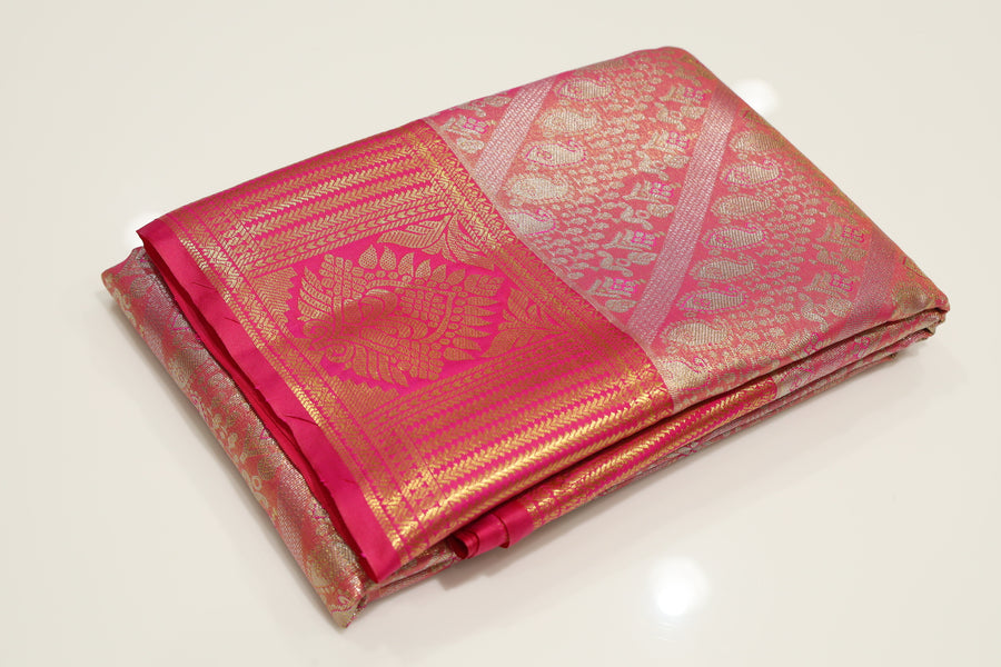 Royal Blue Kanchipuram Inspired Semi Silk Saree with Wide Contrast Border