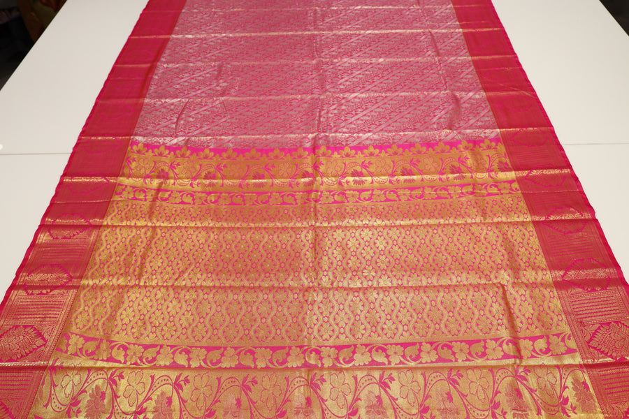 Royal Blue Kanchipuram Inspired Semi Silk Saree with Wide Contrast Border