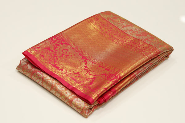 Parrot Green Dharmavaram Inspired Semi Silk Saree with Wide Contrast Border