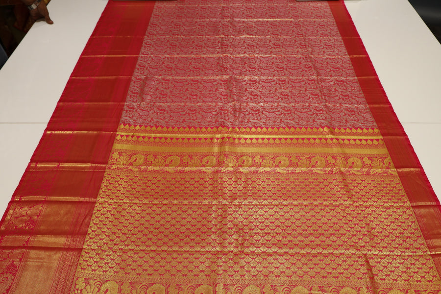 Parrot Green Dharmavaram Inspired Semi Silk Saree with Wide Contrast Border