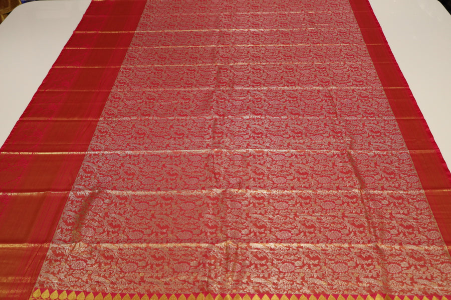 Parrot Green Dharmavaram Inspired Semi Silk Saree with Wide Contrast Border