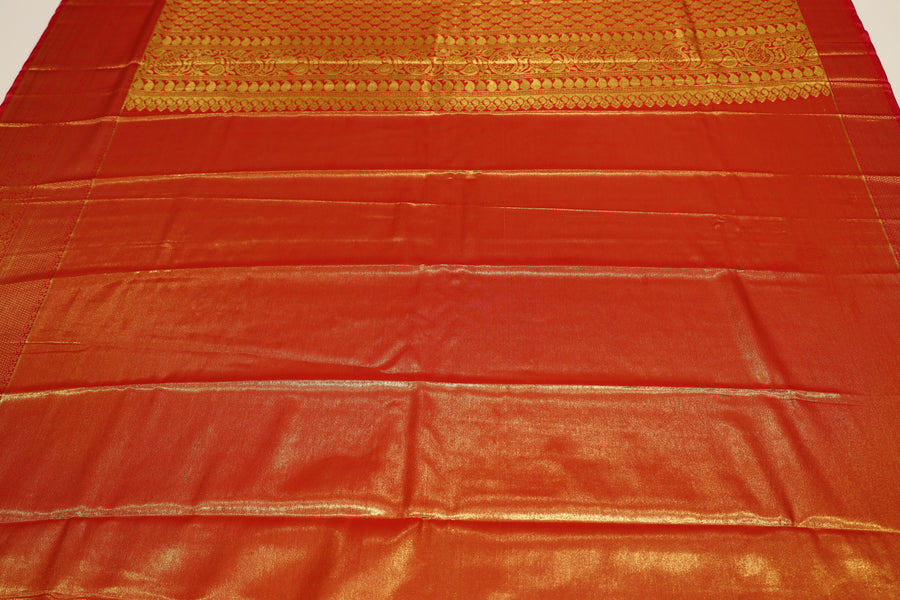 Pink Gold Kanchipuram Inspired Semi Silk Saree with Wide Contrast Border