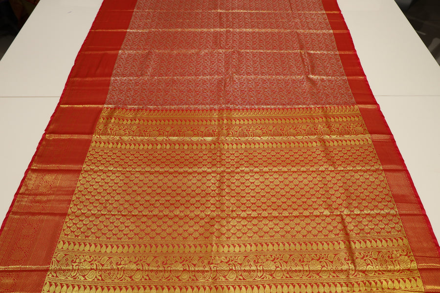 Pink Gold Kanchipuram Inspired Semi Silk Saree with Wide Contrast Border