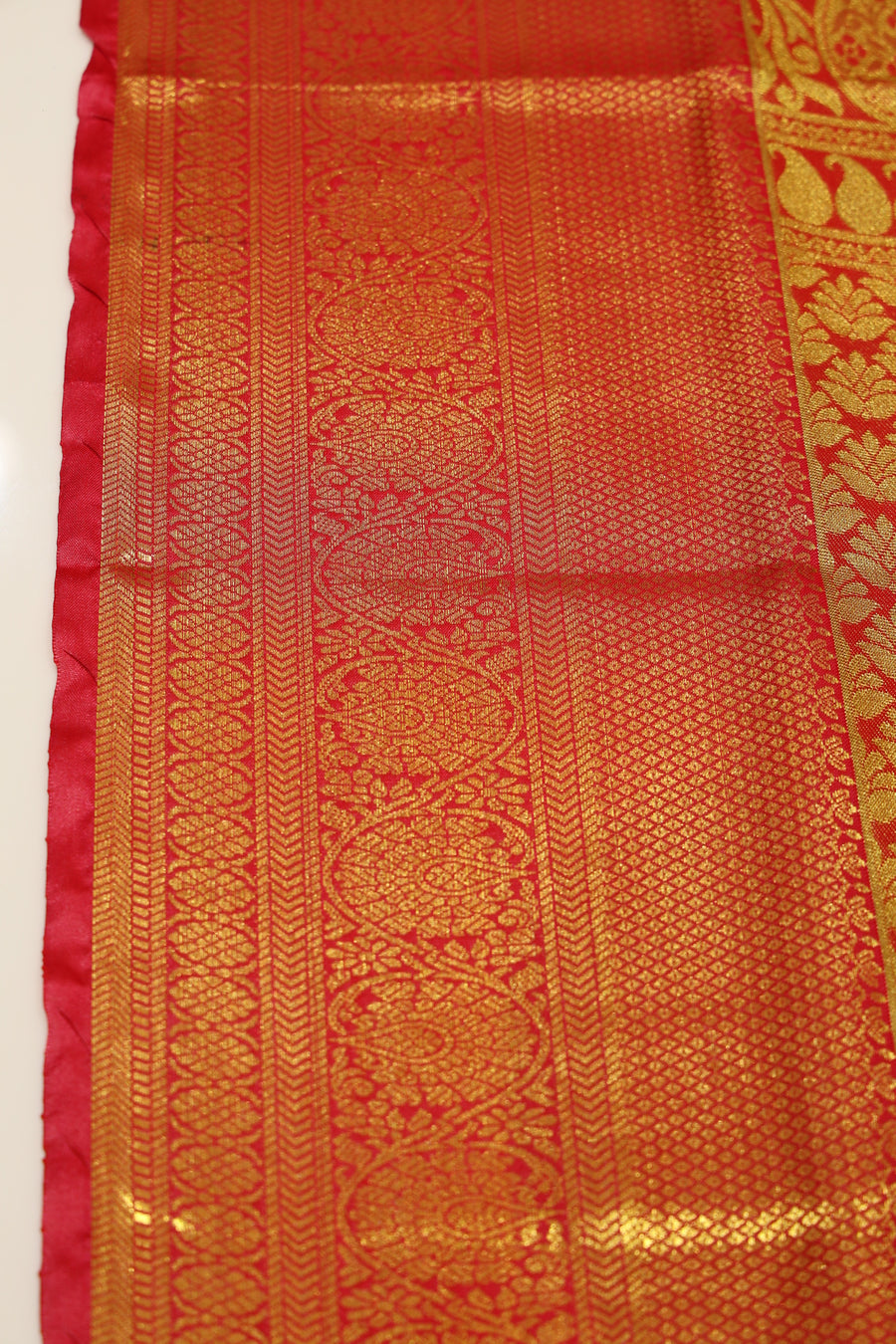 Pink Gold Kanchipuram Inspired Semi Silk Saree with Wide Contrast Border
