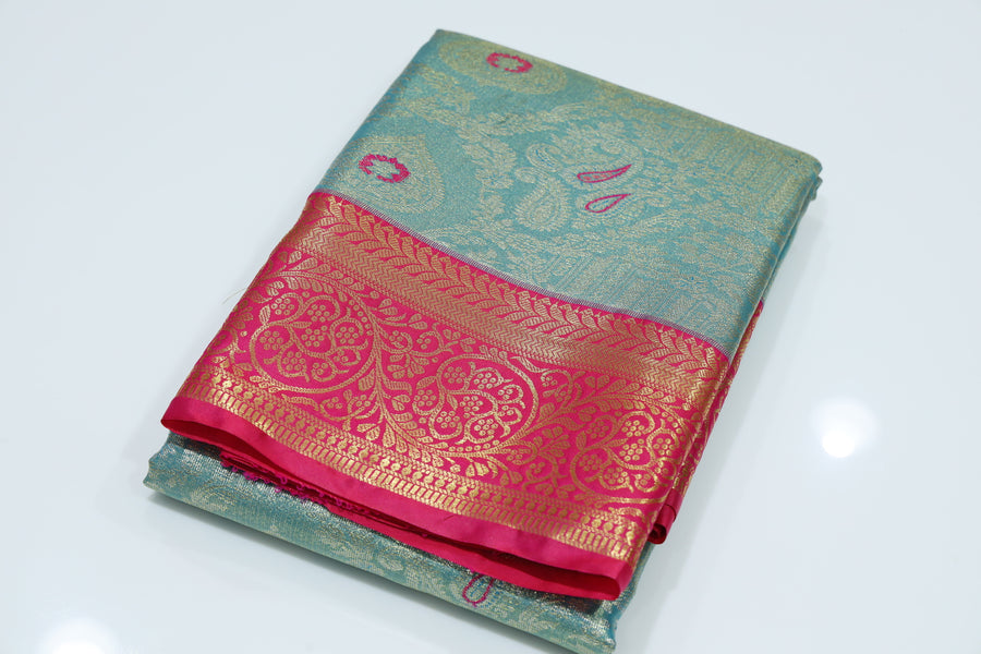 Royal Purple Kanchipuram Inspired Semi Silk Saree with Wide Contrast Border