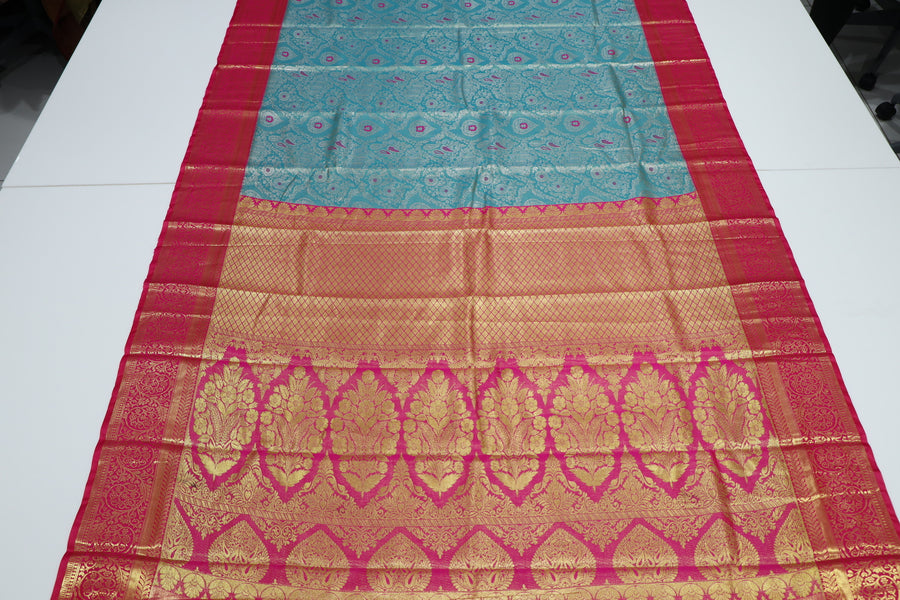 Royal Purple Kanchipuram Inspired Semi Silk Saree with Wide Contrast Border