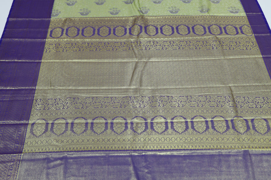 Lime Green Kanchipuram Inspired Semi Silk Saree with Wide Contrast Border