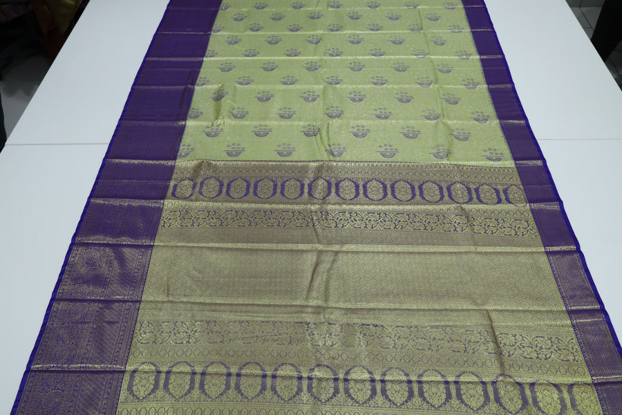 Lime Green Kanchipuram Inspired Semi Silk Saree with Wide Contrast Border