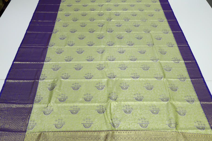 Lime Green Kanchipuram Inspired Semi Silk Saree with Wide Contrast Border