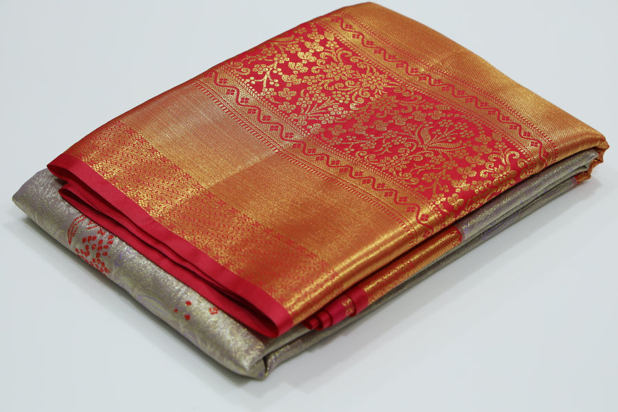 Lavender Gold Dharmavaram Inspired Semi Silk Saree with Wide Contrast Border