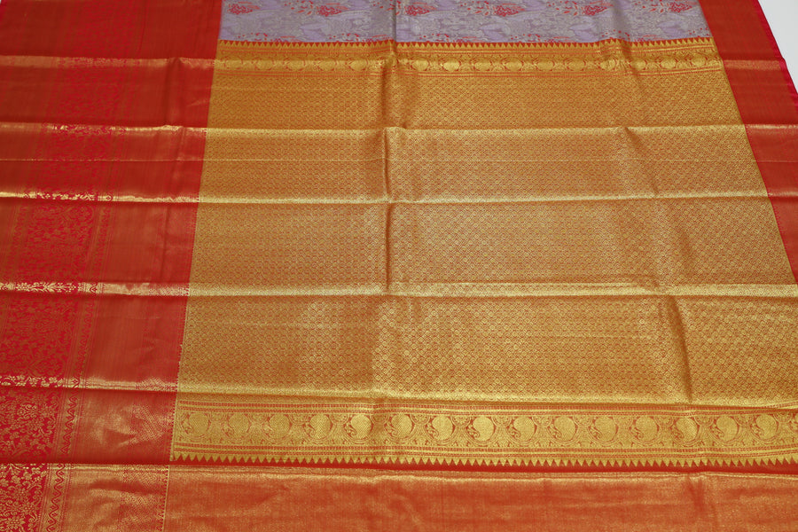 Lavender Gold Dharmavaram Inspired Semi Silk Saree with Wide Contrast Border
