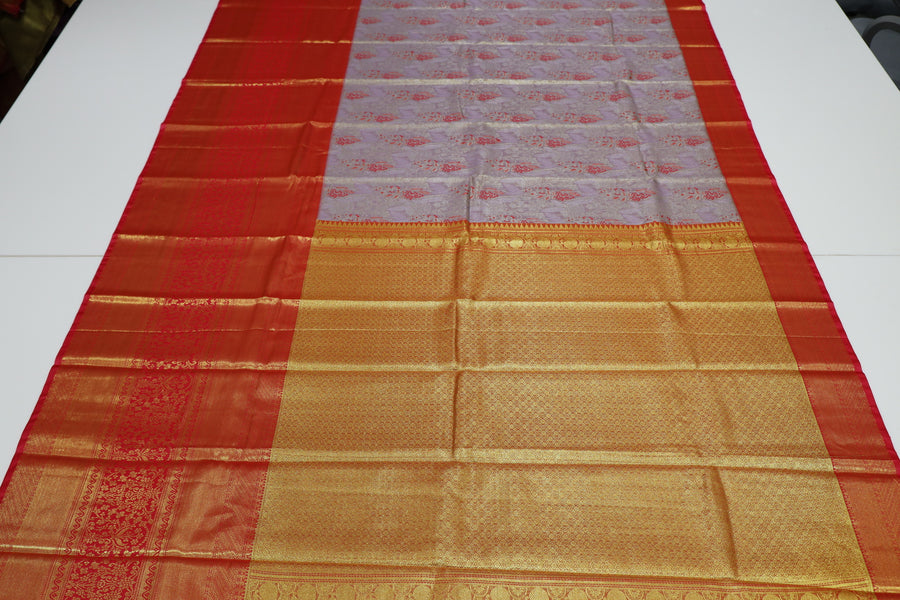 Lavender Gold Dharmavaram Inspired Semi Silk Saree with Wide Contrast Border