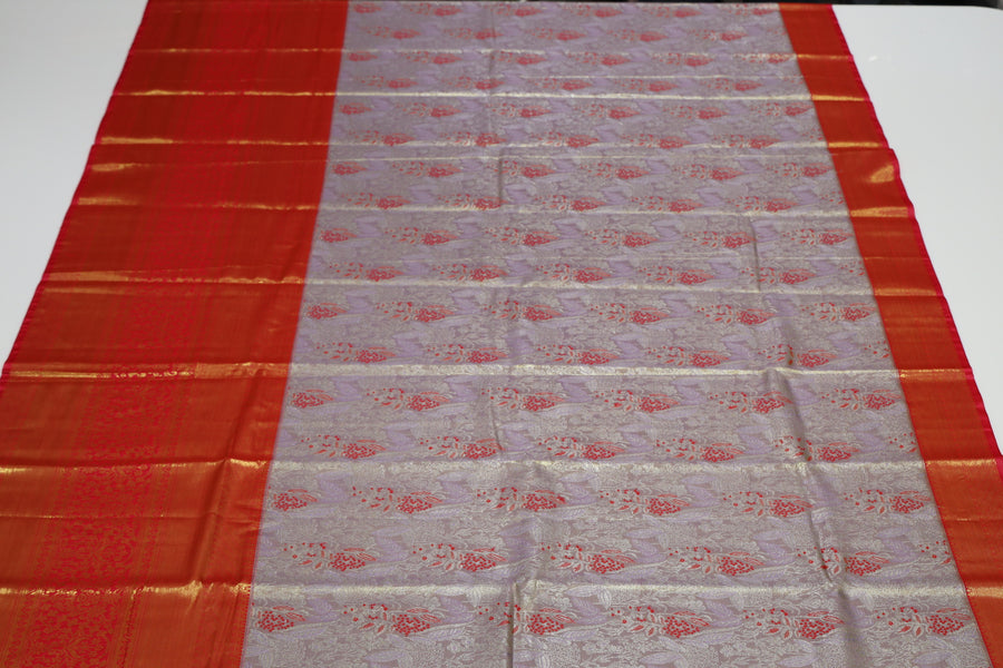 Lavender Gold Dharmavaram Inspired Semi Silk Saree with Wide Contrast Border