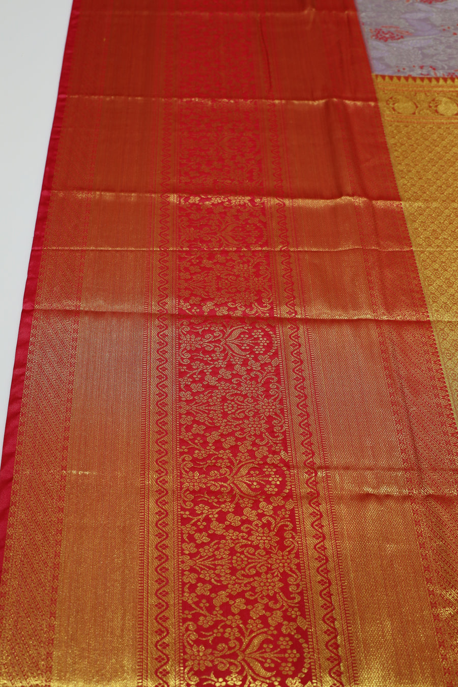 Lavender Gold Dharmavaram Inspired Semi Silk Saree with Wide Contrast Border