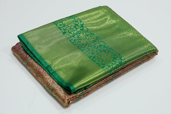 Pink Gold Gadwal Inspired Semi Silk Saree with Wide Contrast Border