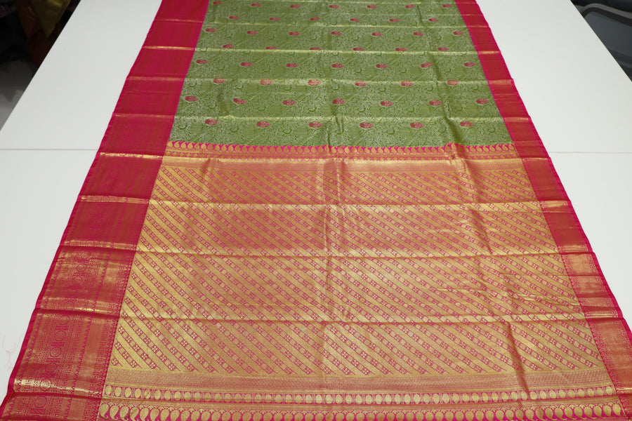 Olive Green Uppada Inspired Semi Silk Saree with Small Self Border