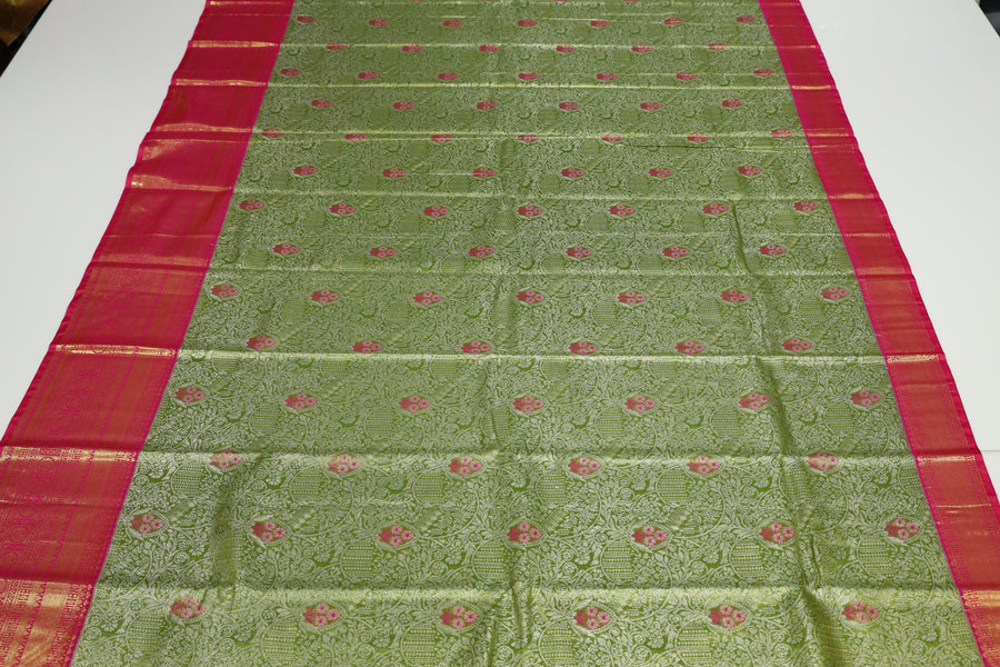 Olive Green Uppada Inspired Semi Silk Saree with Small Self Border