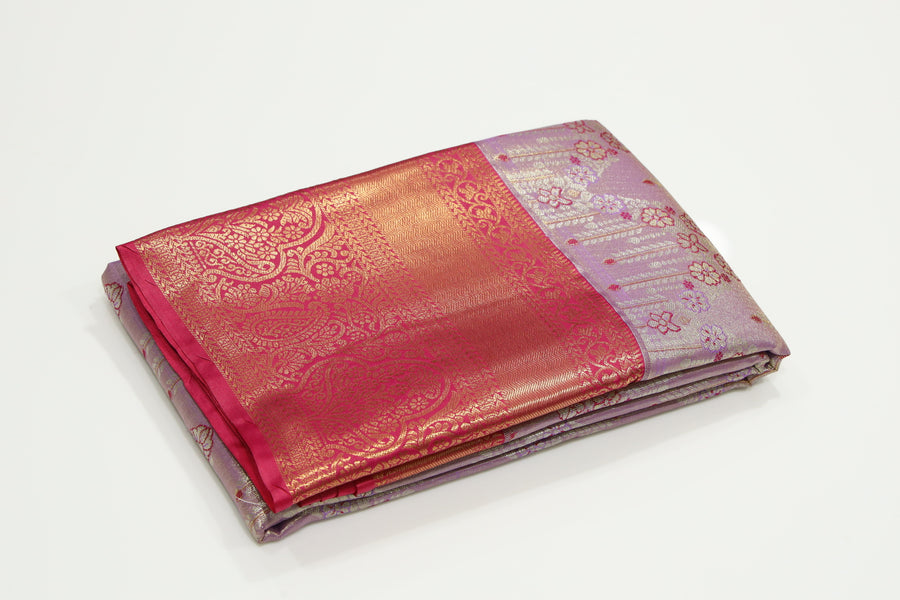 Pink Kanchipuram Inspired Semi Silk Saree with Wide Contrast Border
