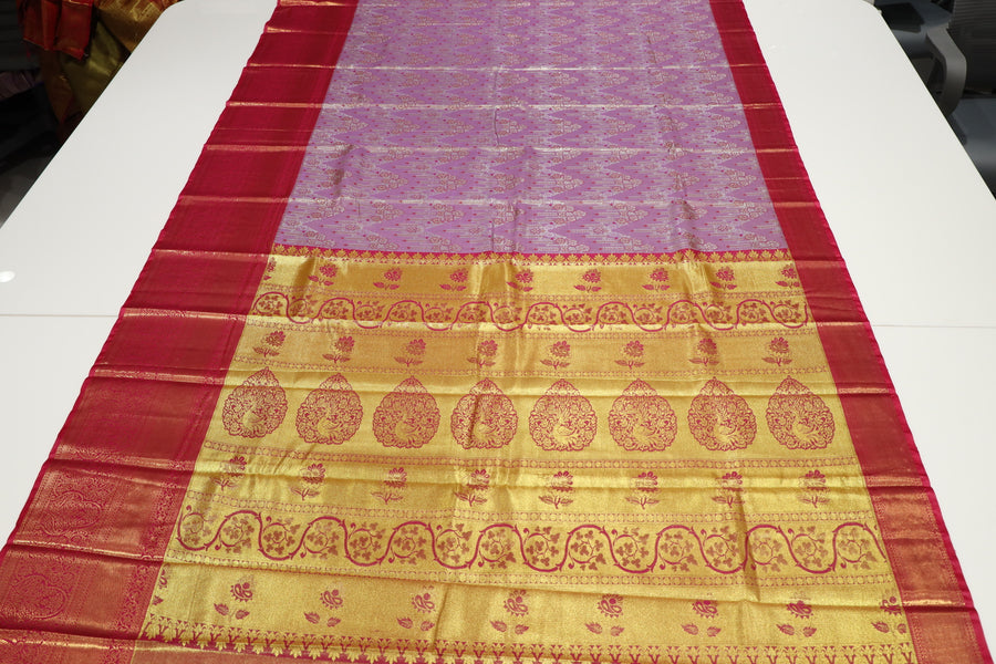 Pink Kanchipuram Inspired Semi Silk Saree with Wide Contrast Border