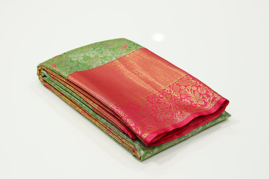 Aqua Blue Gadwal Inspired Semi Silk Saree with Wide Contrast Border