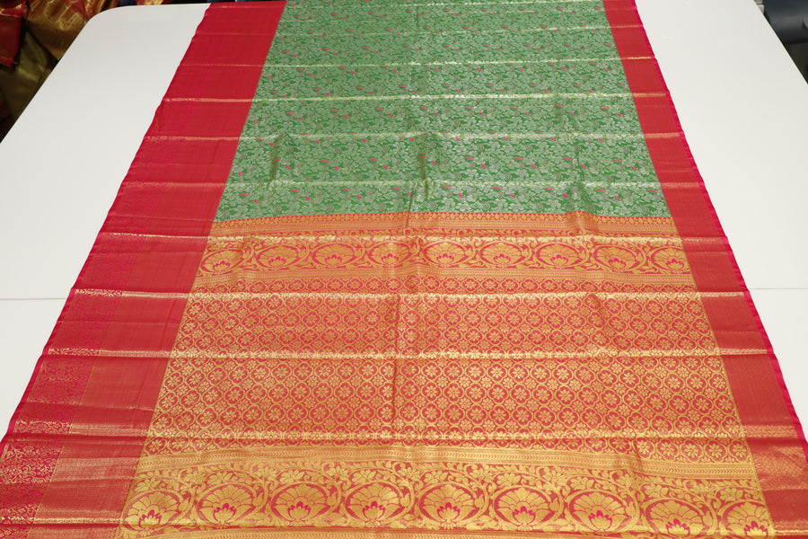 Aqua Blue Gadwal Inspired Semi Silk Saree with Wide Contrast Border