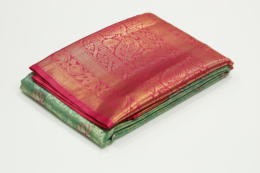 Rani Pink Dharmavaram Inspired Semi Silk Saree with Wide Contrast Border