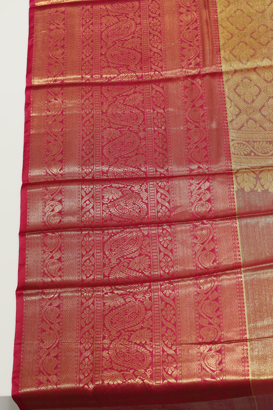 Rani Pink Dharmavaram Inspired Semi Silk Saree with Wide Contrast Border