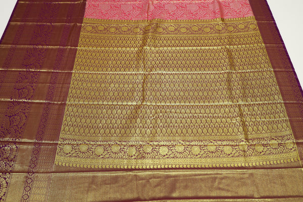 Coral Red Kanchipuram Inspired Semi Silk Saree with Wide Contrast Border