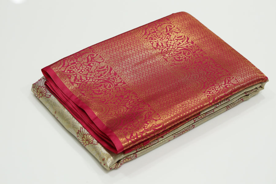 Mustard Gold Dharmavaram Inspired Semi Silk Saree with Wide Contrast Border